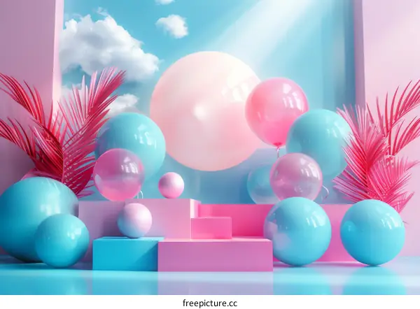 Pastel Pink and Teal Balloon Display Scene