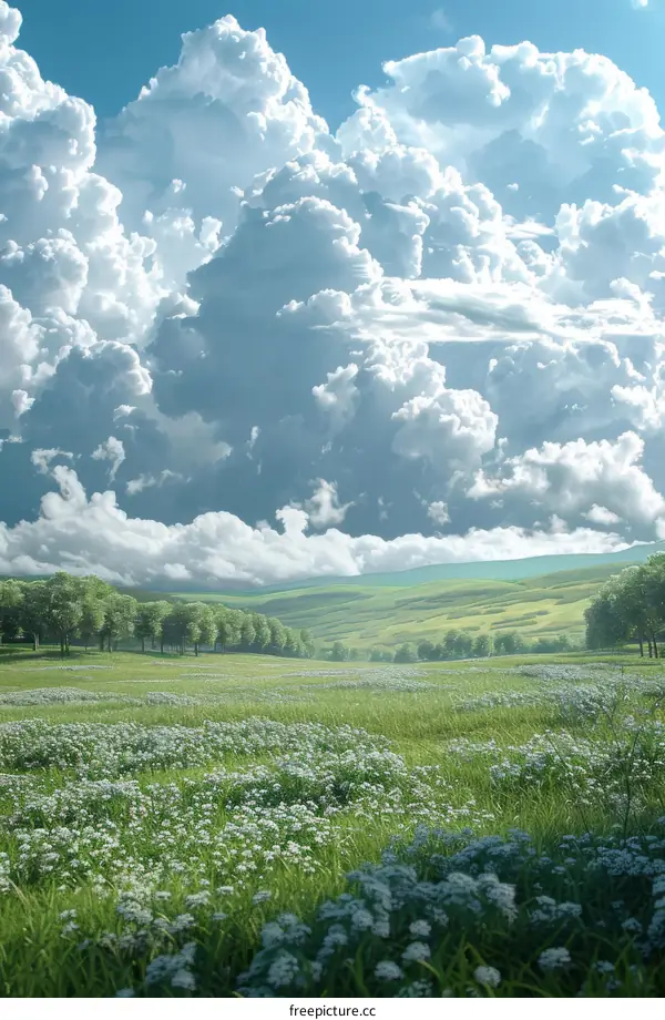 Green rolling hills and white clouds