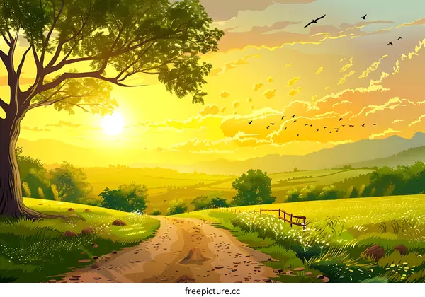 Sunset Landscape with Mountain Ranges