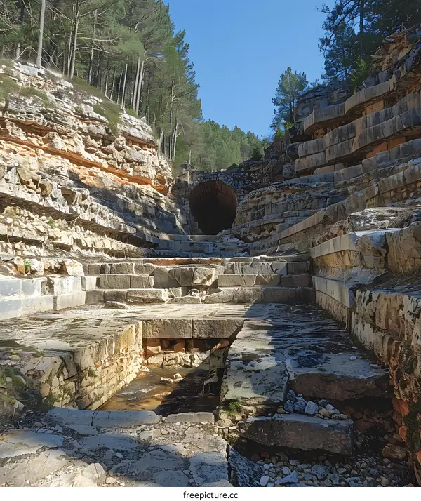 ruins of an ancient aqueduct in the middle of a forest