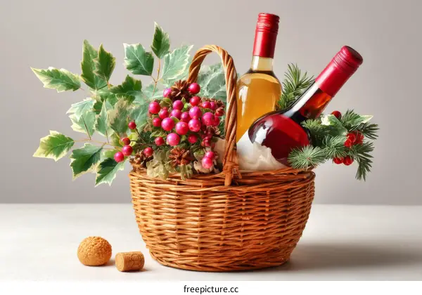 Wine Gift Basket Arrangement with Decorations