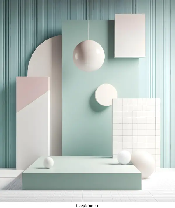 Abstract Geometric Shapes in Light Green and White