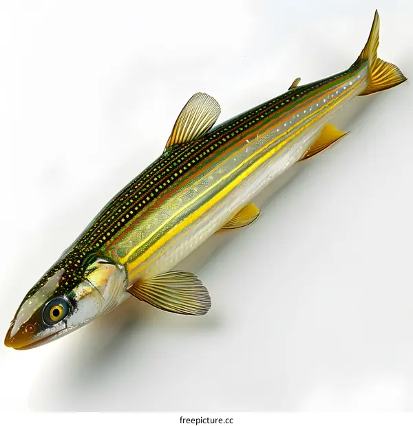 A close up of a fish with green and yellow scales