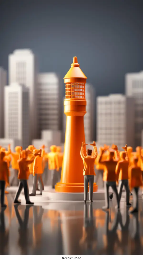 Lighthouse Cityscape with Crowds