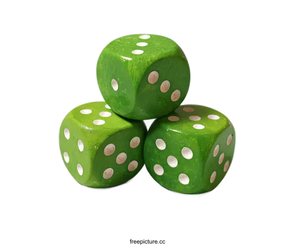 [Transparent Background PNG]Three Green Dice Stacked on a Light Background