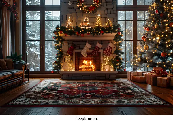 Christmas Tree by the Fireplace