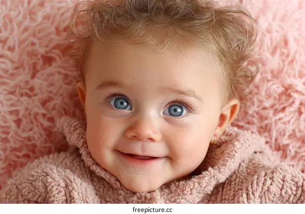 Adorable Baby Girl Portrait on Pink Fur