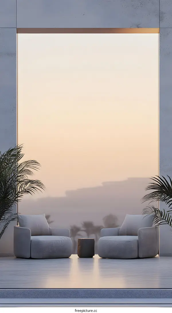 Modern Architecture Patio Design with Two Chairs and a Small Table