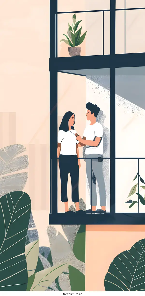 Couple on Balcony With Green Plants