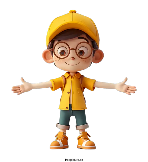 [Transparent Background PNG]3D Cartoon Boy with Open Arms