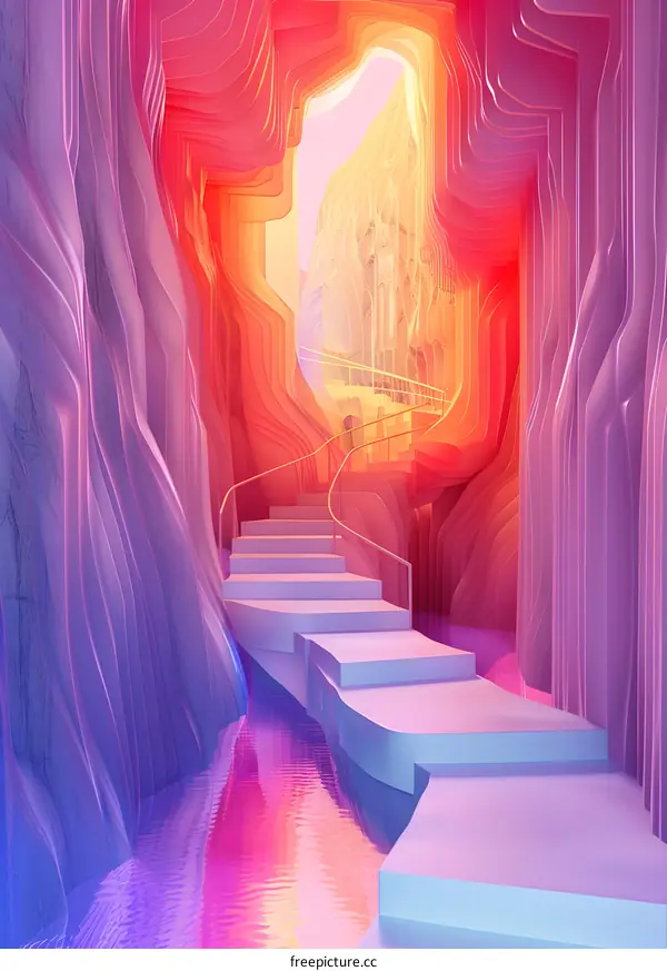 stairs in a colorful cave