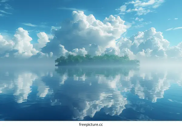 Tranquil Island Paradise Under a Sky of Clouds