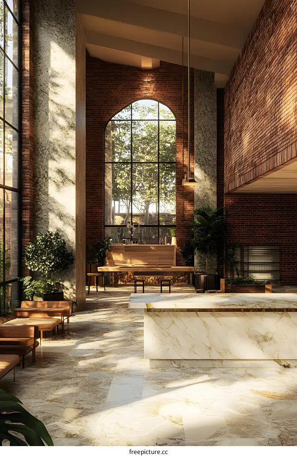 Modern Interior Design with Brick Walls and Marble Counter