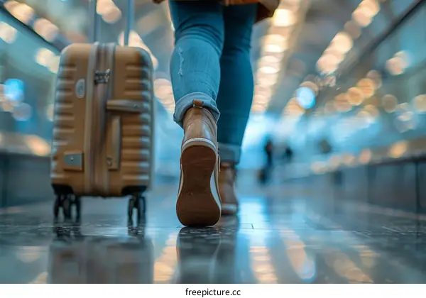 Blurred motion picture of a person walking in an airport terminal