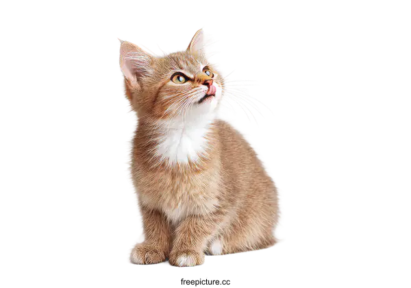 [Transparent Background PNG]Adorable Kitten Looking Up Against a Gray Background