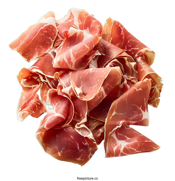 [Transparent Background PNG]Slices of delicious prosciutto on white background