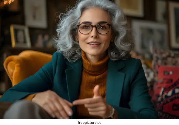 Portrait of a Confident Mature Woman with Grey Hair
