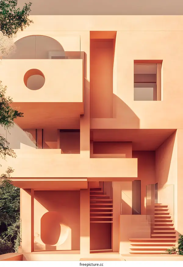 Modern Architecture Design with Circular Windows and Stairs