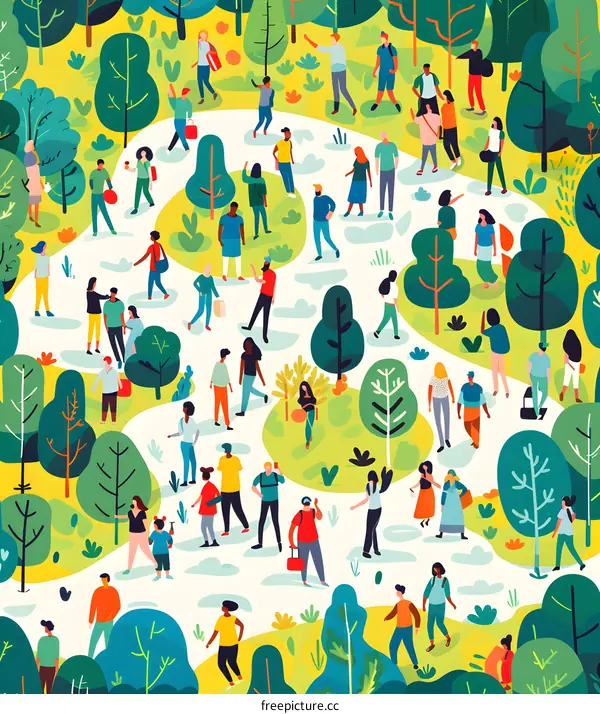 People Walking in a Park Illustration