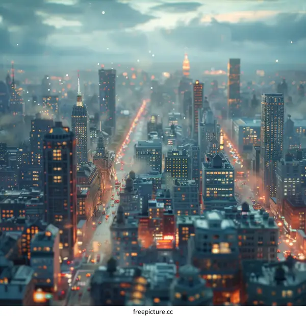 Cityscape at Night in a Miniature World