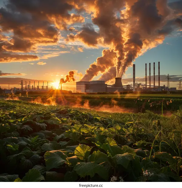 Green Plants Growing Amidst Industrial Pollution