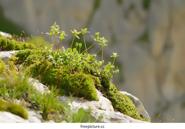 Green Plants Growing on a Rock