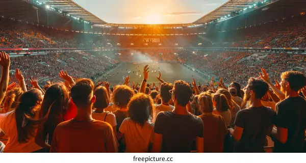 Spectators at a stadium watching a soccer match