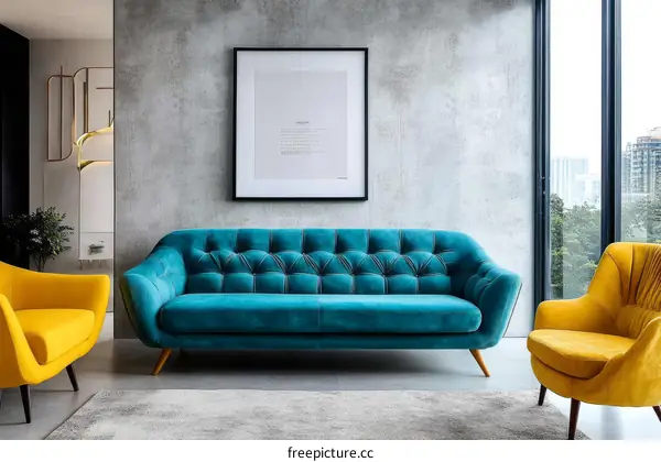 Modern Teal and Yellow Living Room Set