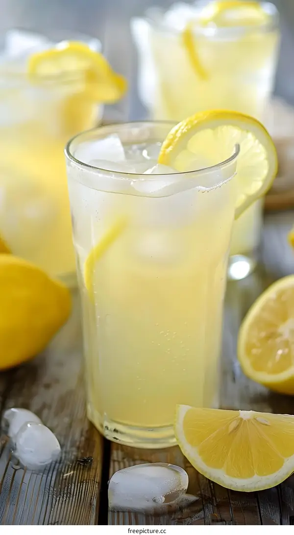 Refreshing Glass of Lemonade with Ice and Lemon Slices
