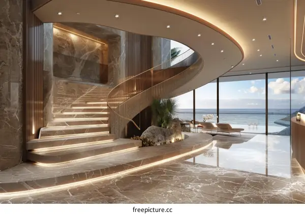 Luxury Spiral Staircase in a Modern Coastal Home