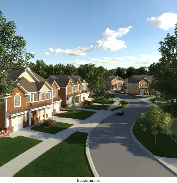 Aerial View of a Suburban Neighborhood with Houses and Trees