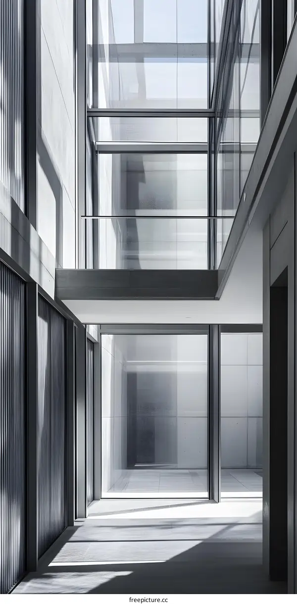 Modern Architecture Interior Design with Glass Windows and Concrete Walls