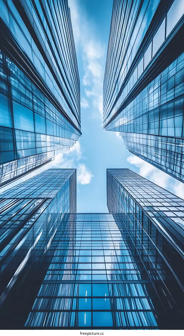 Modern Glass Buildings in Cityscape Under Blue Sky