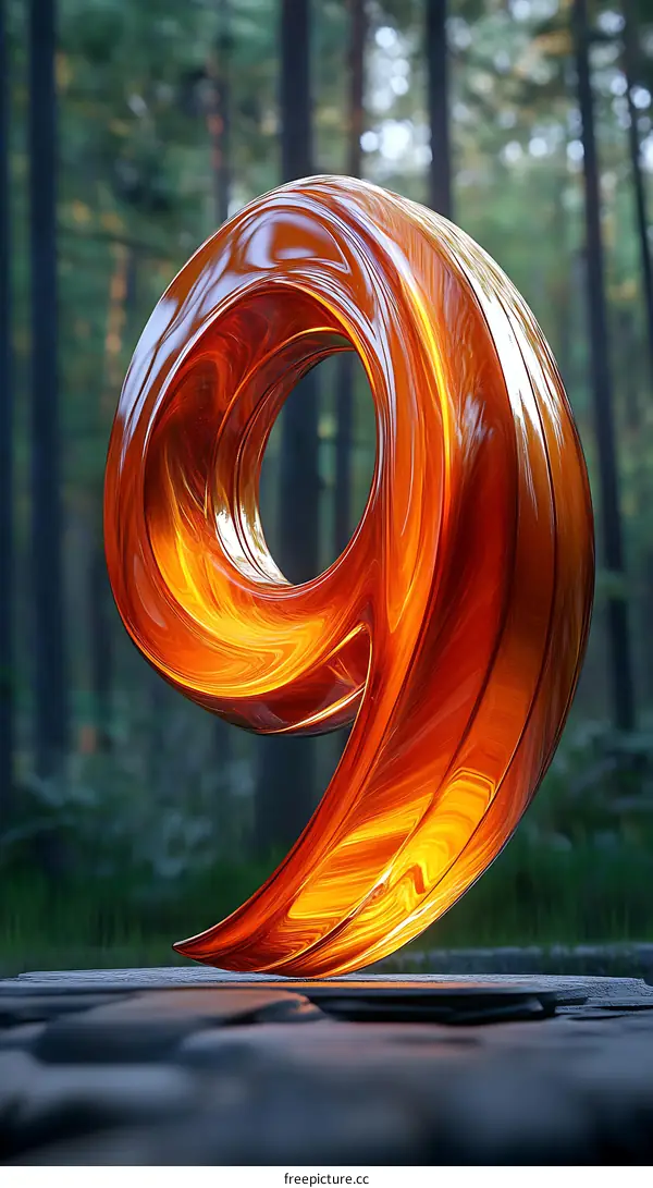 Abstract Number Nine Sculpture in Forest