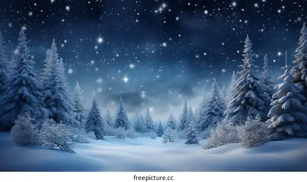 A Snowy Forest at Night