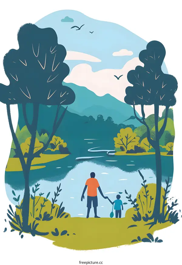 Father and Son Enjoying Nature