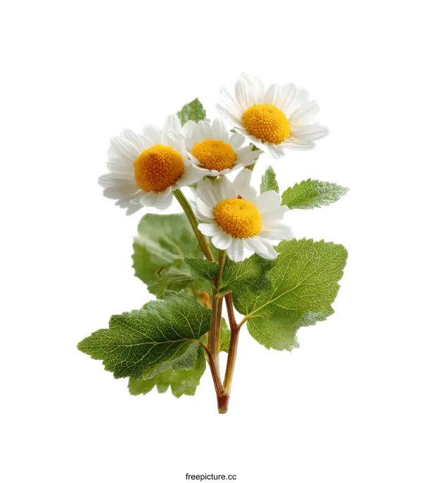 [Transparent Background PNG]Closeup of a bunch of white daisies with green leaves