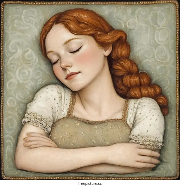 Sleeping Woman with Red Hair in a Green Dress