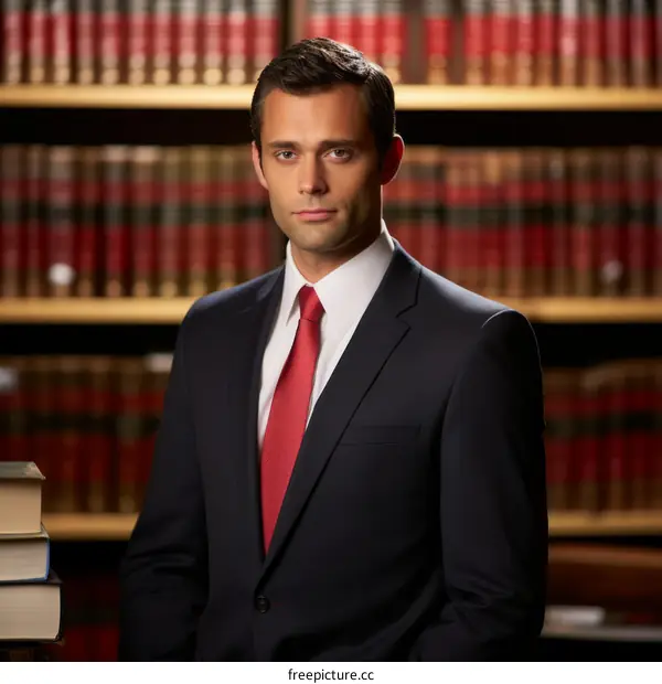 Young male lawyer in a library