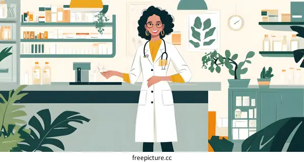 Woman Doctor in a Pharmacy with Natural Products