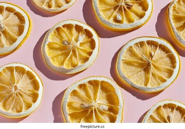 Dried lemon slices pattern on pink background