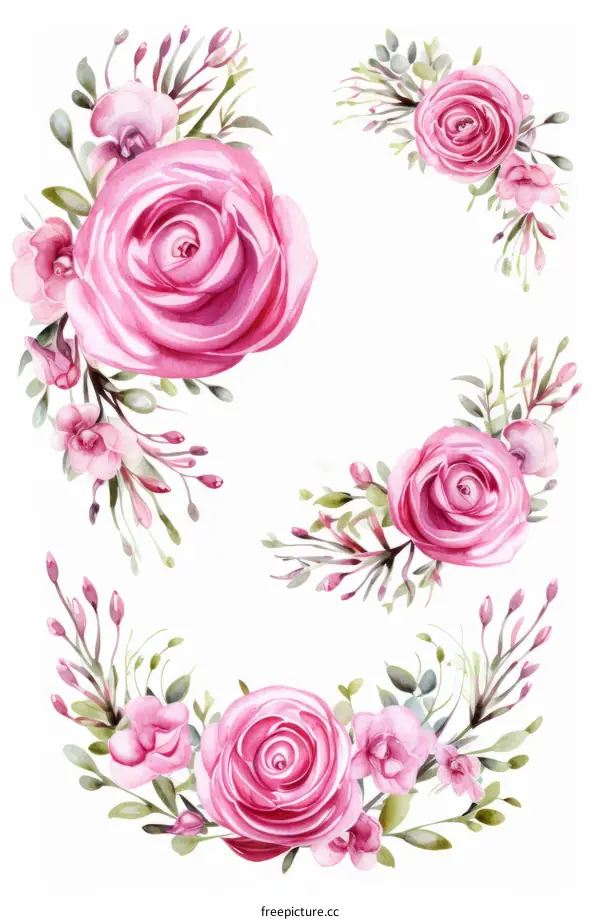 Watercolor Pink Roses Illustration