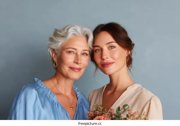 Two Women Portraits Smiling Portrait of Mothers and Daughters