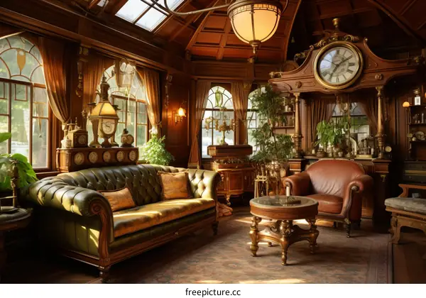 Luxurious and Comfortable Living Room Design with Leather Furniture and Wooden Elements