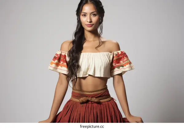 Portrait of a beautiful young woman in a traditional Mexican dress