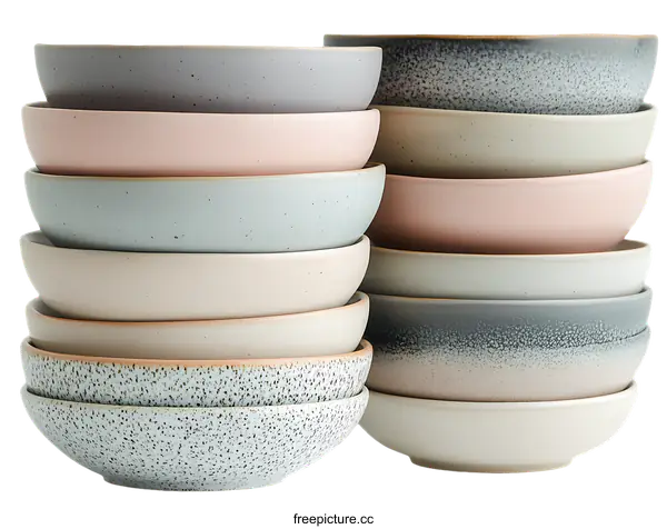 [Transparent Background PNG]Stack of Colorful Ceramic Bowls