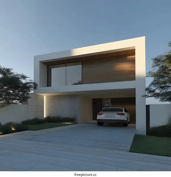 Modern House Exterior Design with White Walls and Wooden Accents