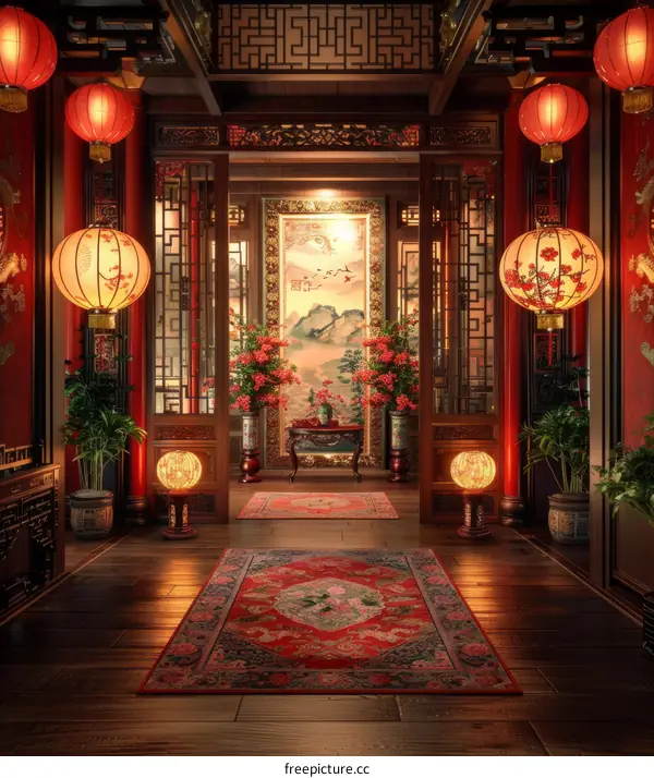 Chinese Interior Design with Red Lanterns