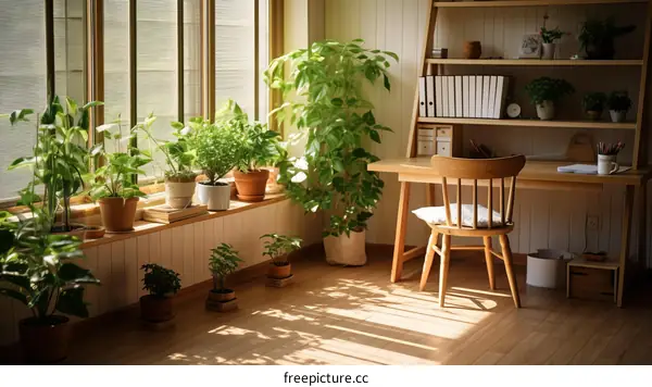 Indoor Plants on Desk in Home Office