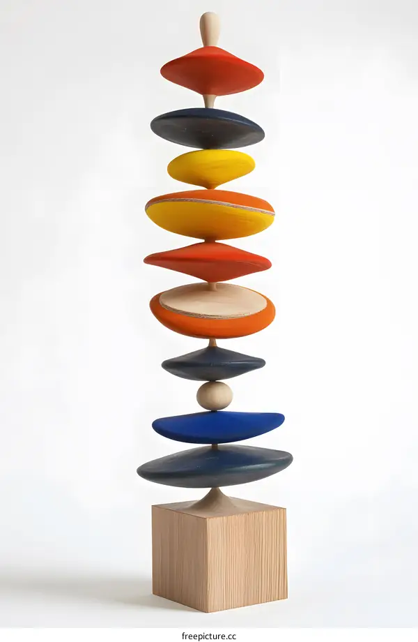 Abstract Wooden Sculpture with Geometric Shapes